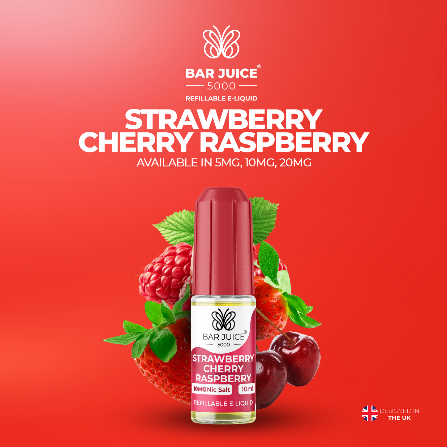 Bar Juice 5000 Strawberry Cherry Raspberry 10ml Nic Salt Eliquid